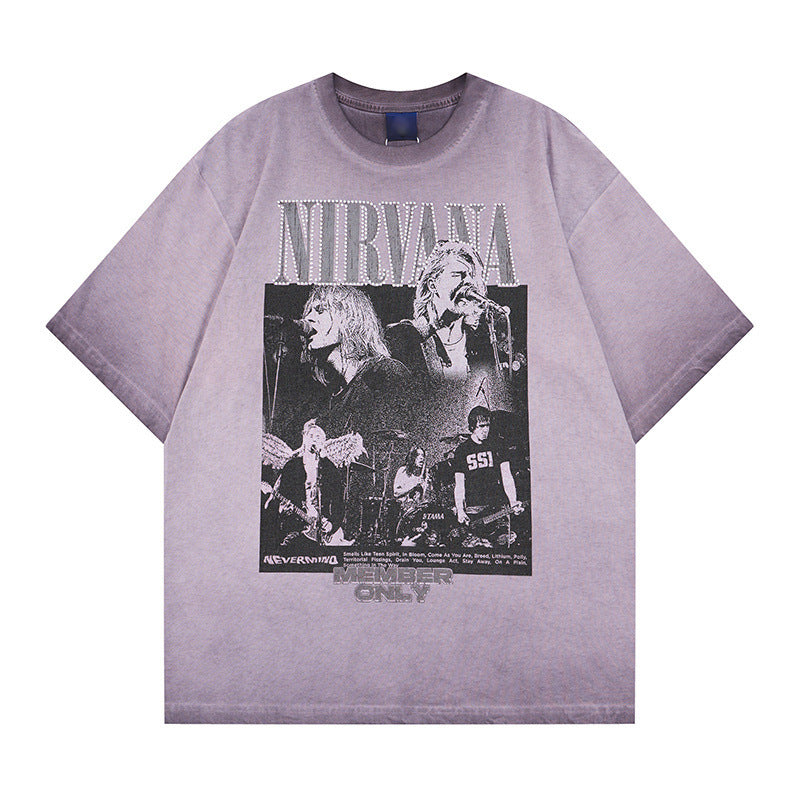 Rock rap character hot stamping printed short sleeved shirt
