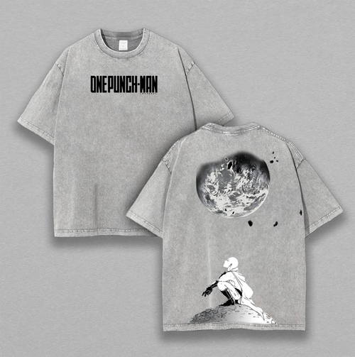 "Saitama One Punch" Retro Vintage Ver 2 Unisex Oversize Anime Hoodie Manga Acid Washed