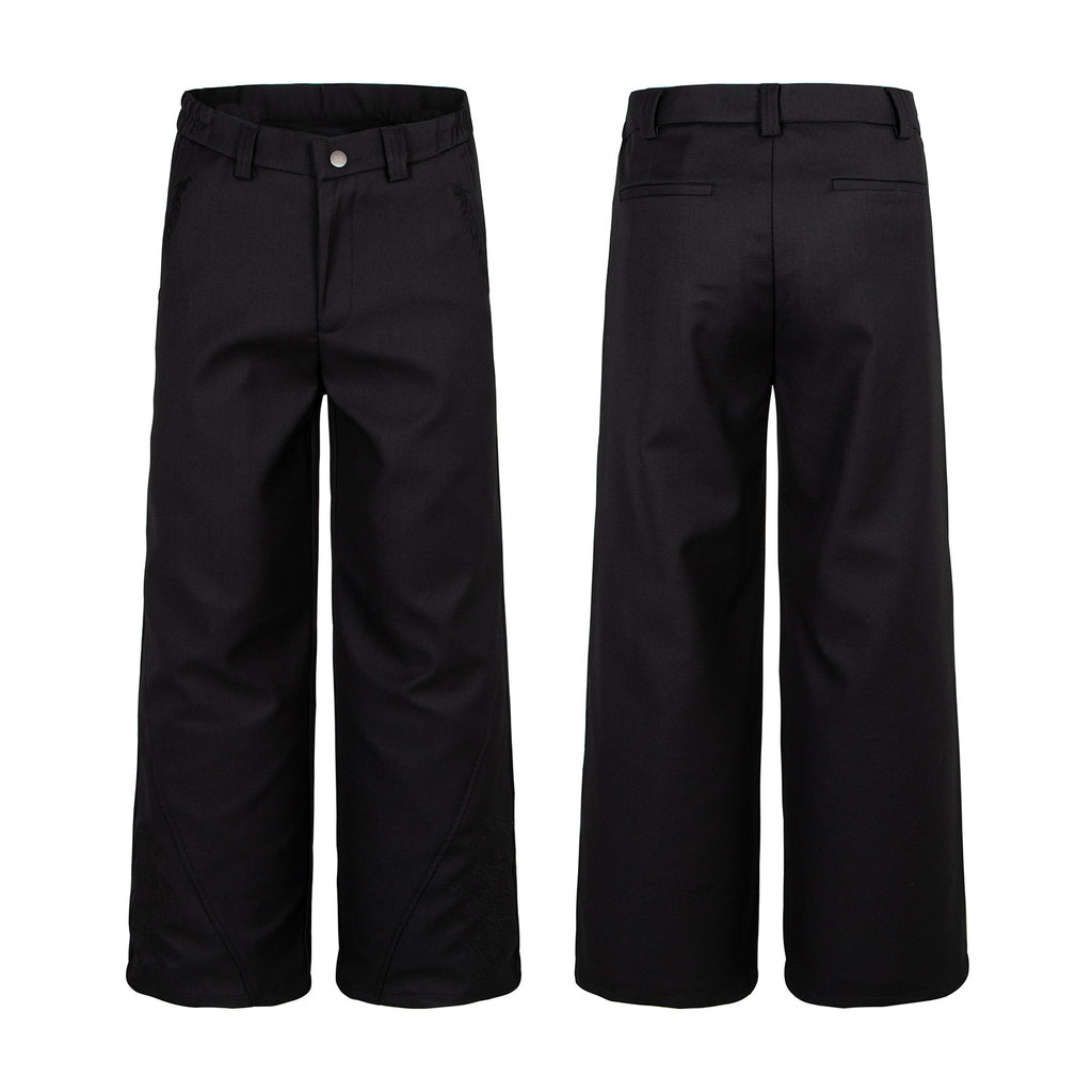 Dragon Embroidery Straight Leg Trousers