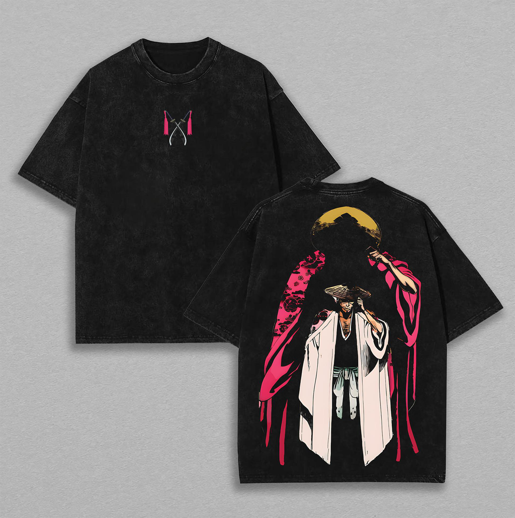 Retro Vintage Limited "Kyouraku Shunsui - Bleach" Anime Double Printed Vintage Washed Tee Unisex Anime Manga Washed