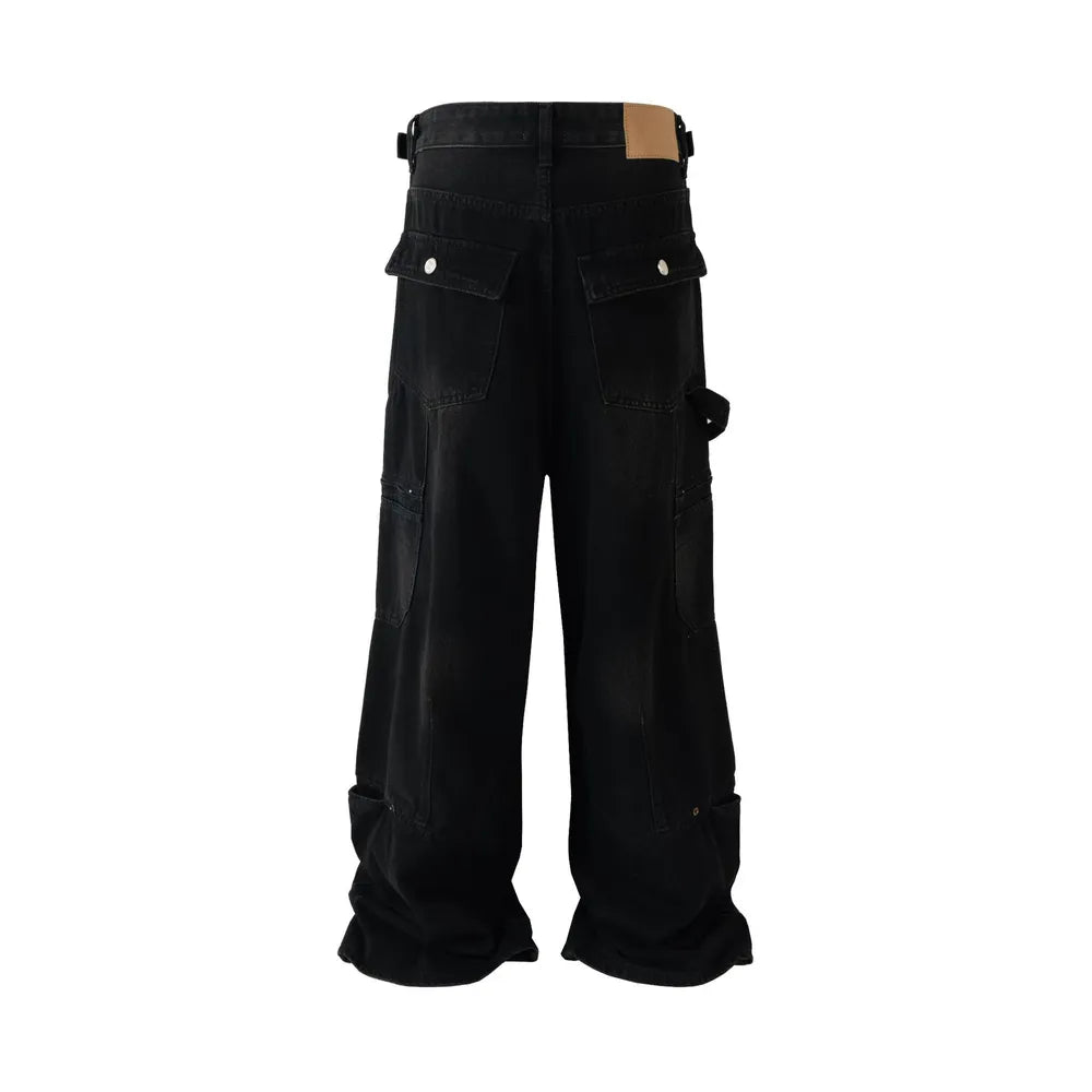 Men's Wide Leg Cargo Jeans with Pockets