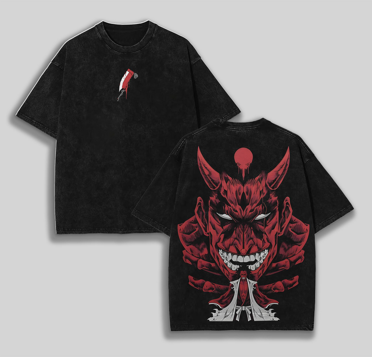 Kenpachi Zaraki x Bleach Anime Clothing Double Printed Men's Vintage Tees Oversized Washed Tee Unisex Anime