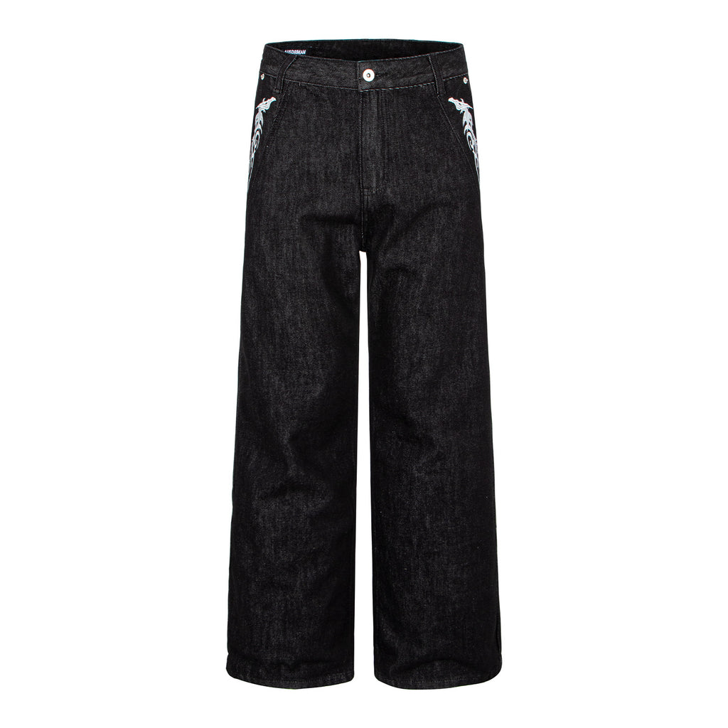 Dragon Embroidery Patchwork Jeans