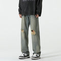 Hole-Designed Straight Leg Jeans for Men