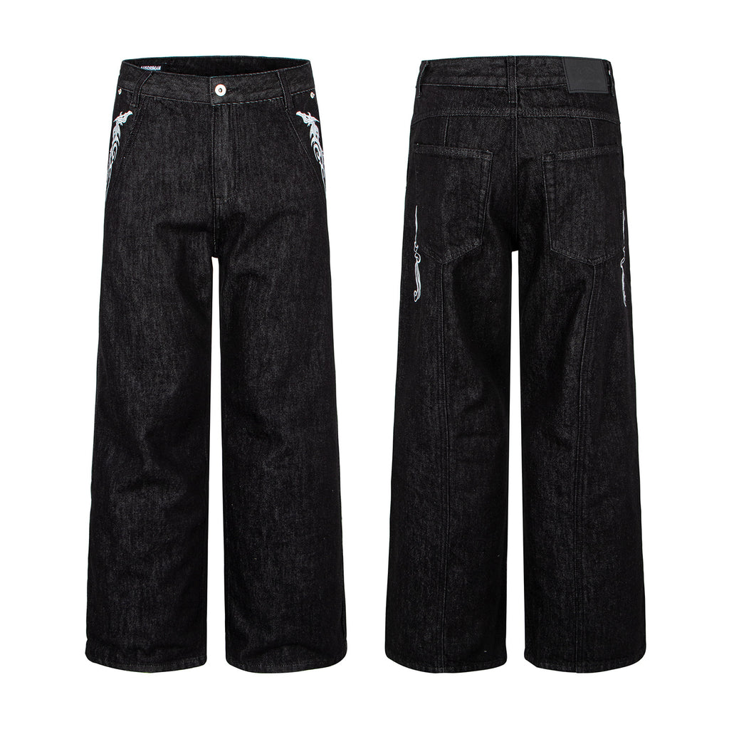 Dragon Embroidery Patchwork Jeans