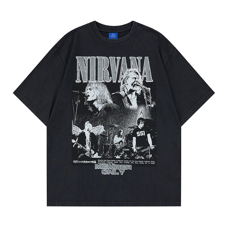 Rock rap character hot stamping printed short sleeved shirt