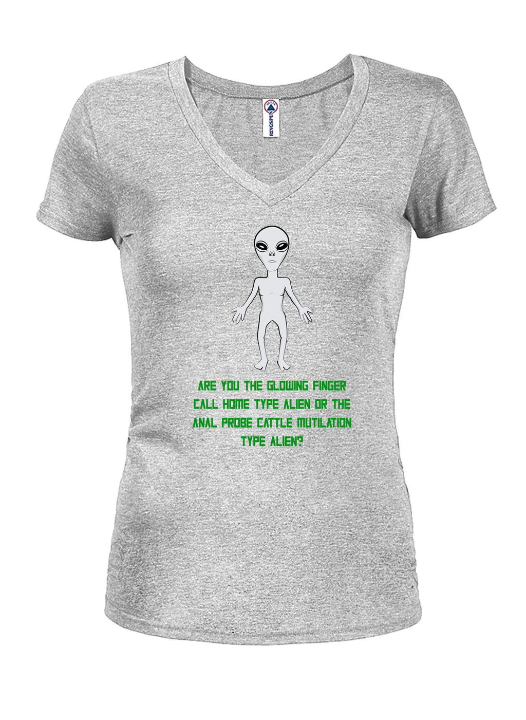 Are you the glowing finger call home type alien Juniors V Neck T-Shirt