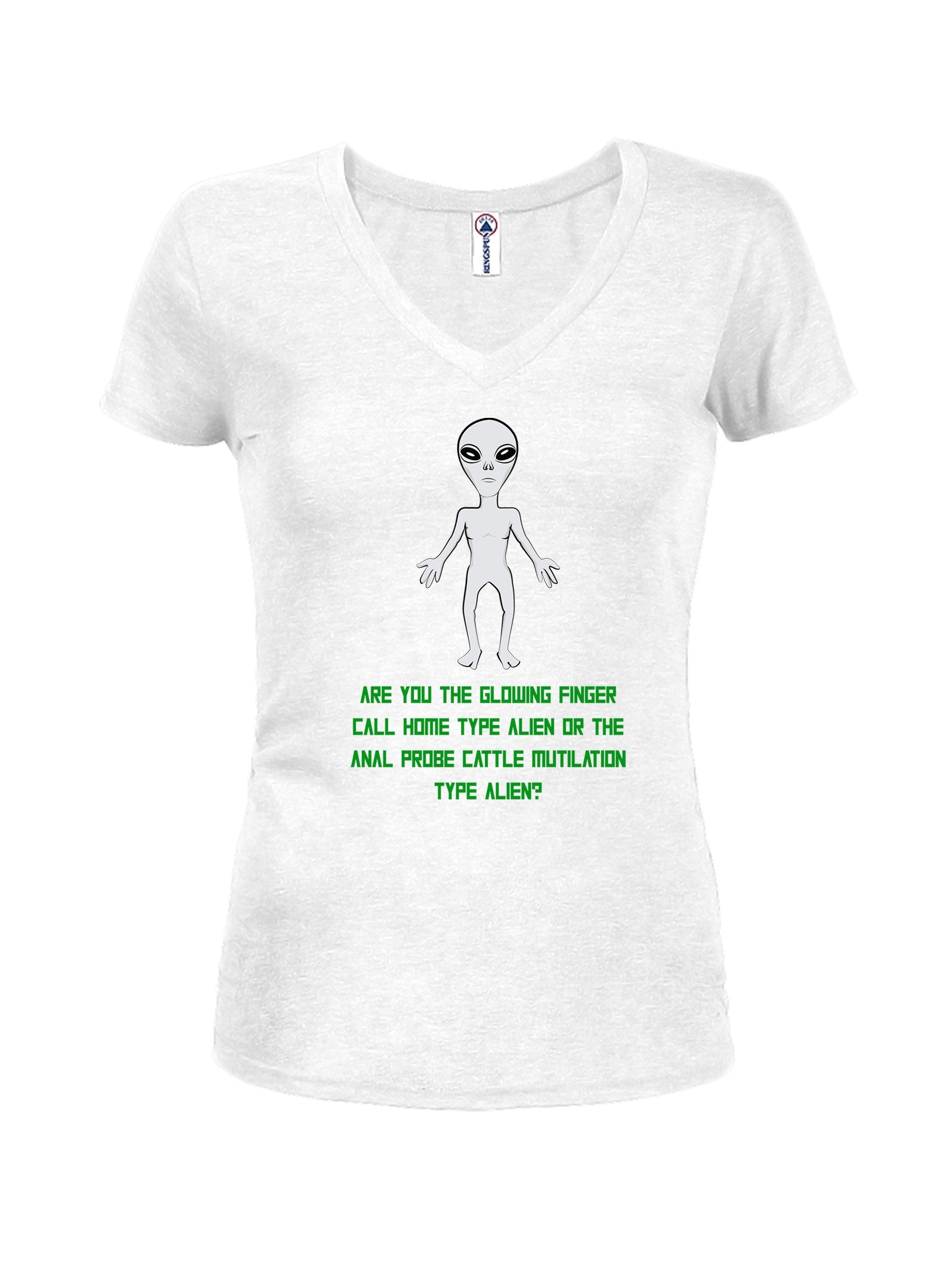 Are you the glowing finger call home type alien Juniors V Neck T-Shirt
