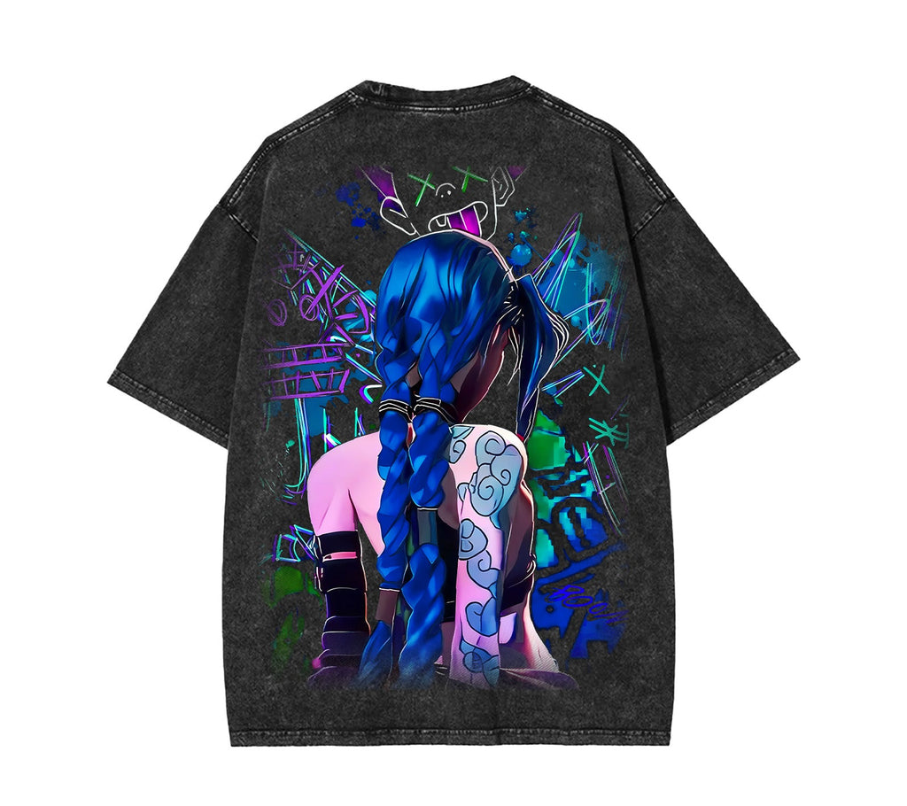 Retro Vintage Jinx x Powder Arcane: League of Legends Washed Tshirt [TPR]