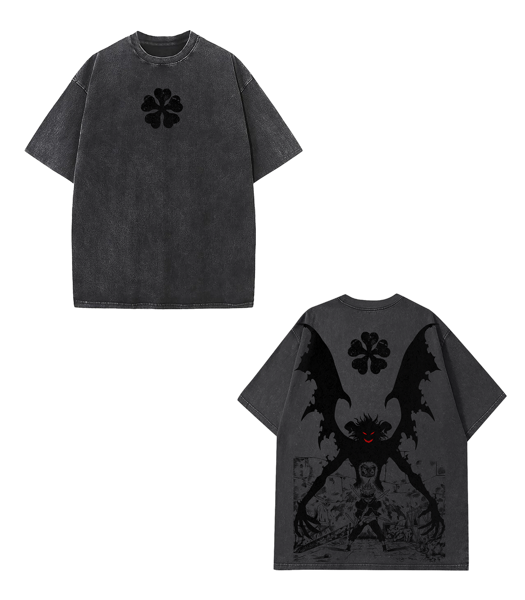 Retro Limited "Asta" Black Clover Vintage Washed Oversized Tee | Unisex Heavyweight Cotton Anime Shirt  Menswear Top