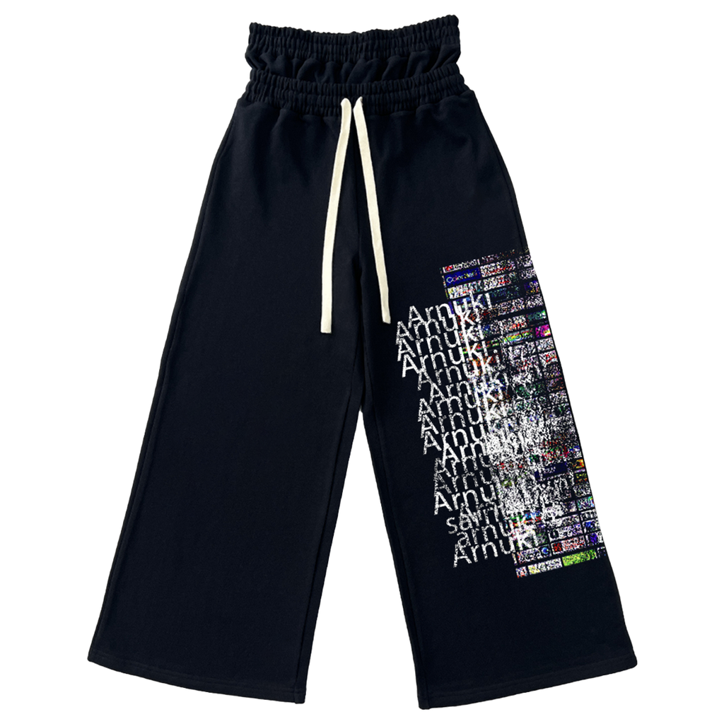 Market Crash Streetwear Double Waisted Sweatpants Wide Leg French Terry 420GSM Black Cotton
