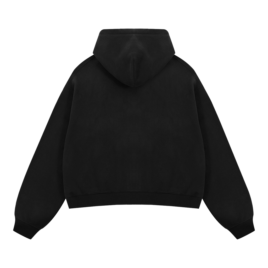 Manhunt Zip Up Cropped Boxy Hoodie Unisex Streetwear 380 GSM Heavyweight Sweatshirt For Cold Weather