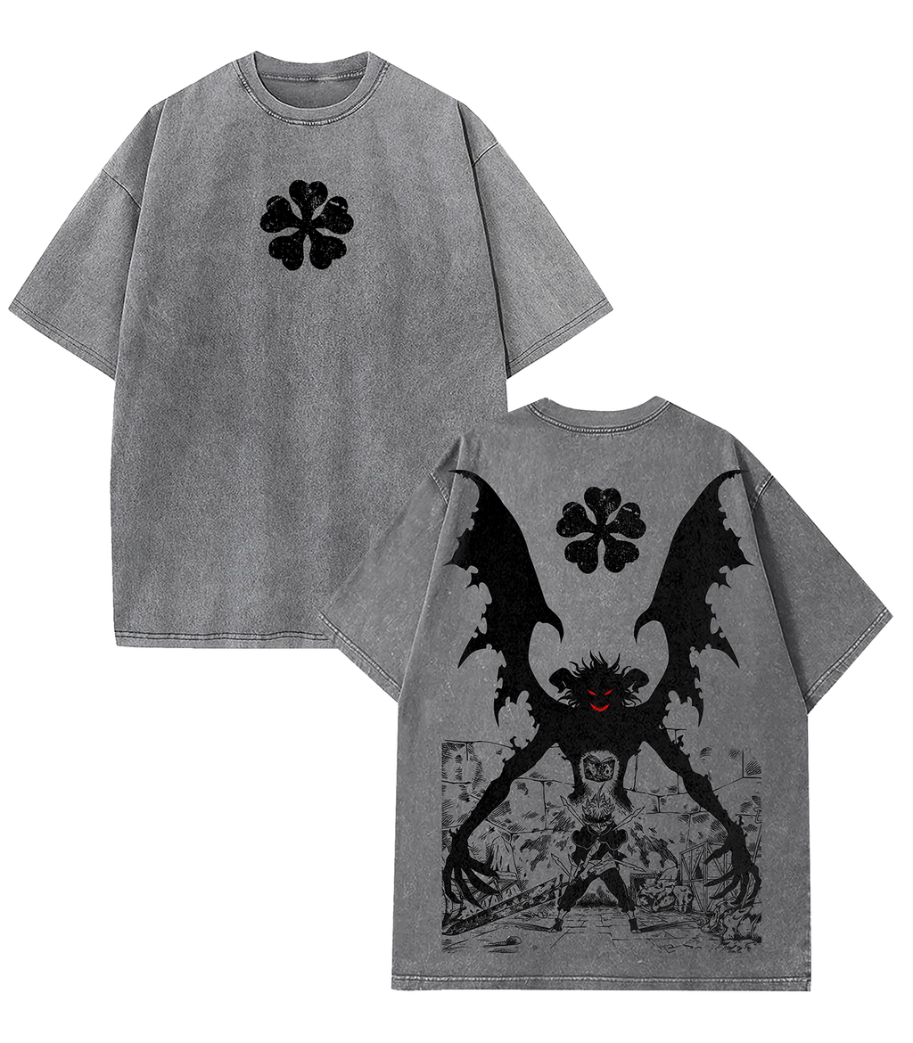 Retro Limited "Asta" Black Clover Vintage Washed Oversized Tee | Unisex Heavyweight Cotton Anime Shirt  Menswear Top