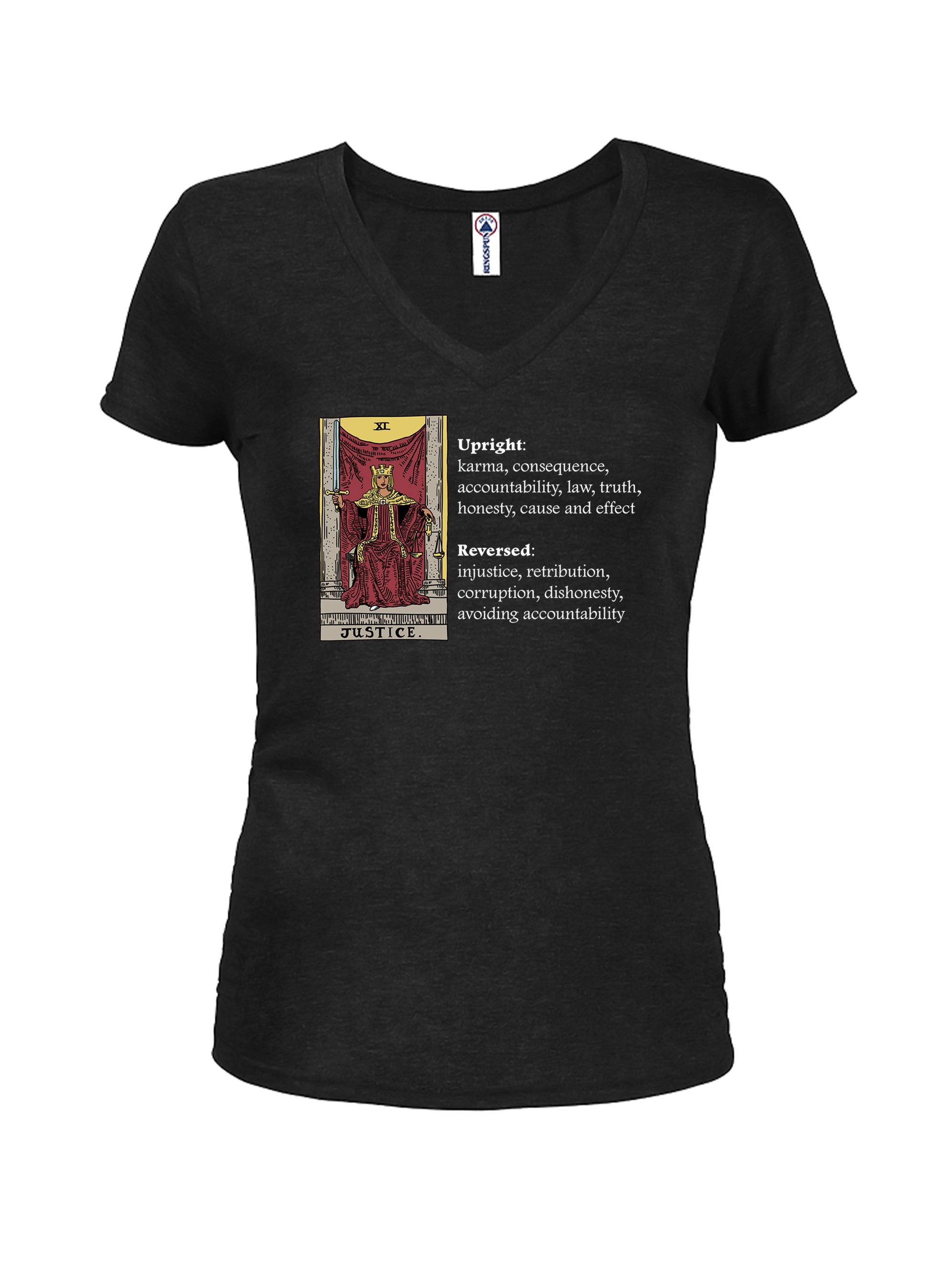 Justice Tarot Card Meaning Juniors V Neck T-Shirt