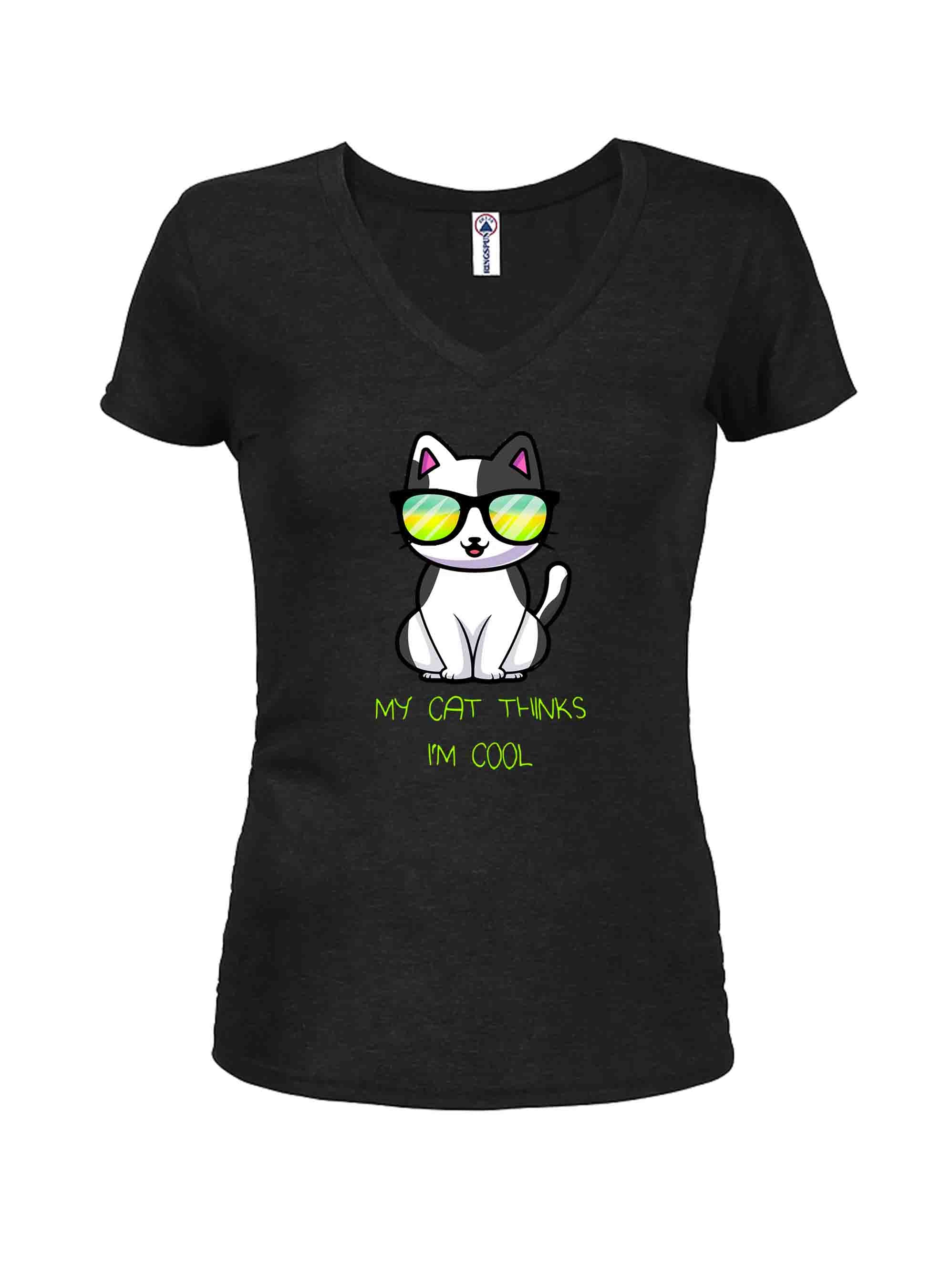 My Cat Thinks I'm Cool Juniors V Neck T-Shirt