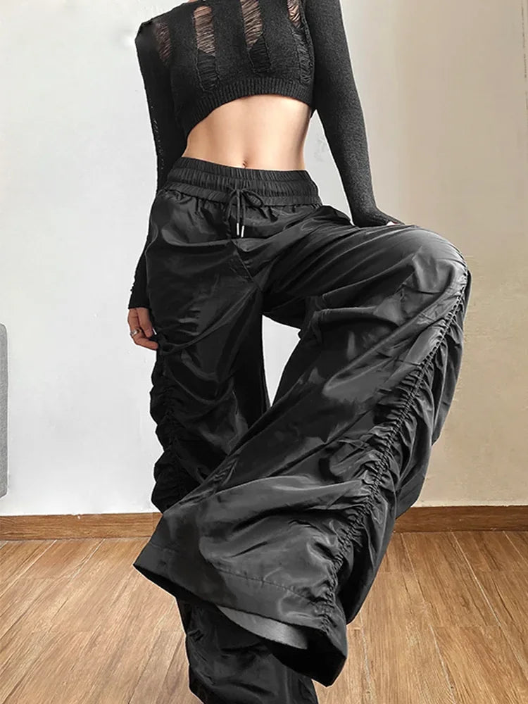 Lantern High-Waist Wide-Leg Pants – Dark Streetwear Bottoms