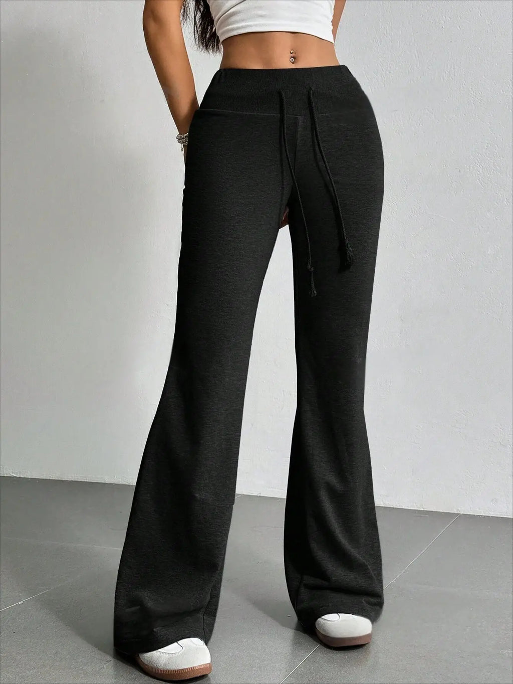 Flare Drawstring Bell Bottom Pants – Y2K Dark Streetwear Bottoms