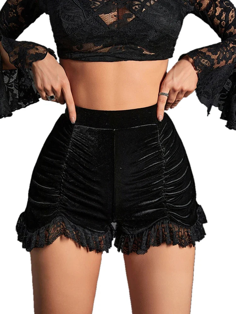 Coven Velvet Ruched Mini Skirt – Gothic Dark Alt Streetwear