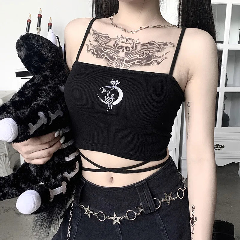 Specter Gothic Print Crop Top – Dark Alt Graphic Streetwear