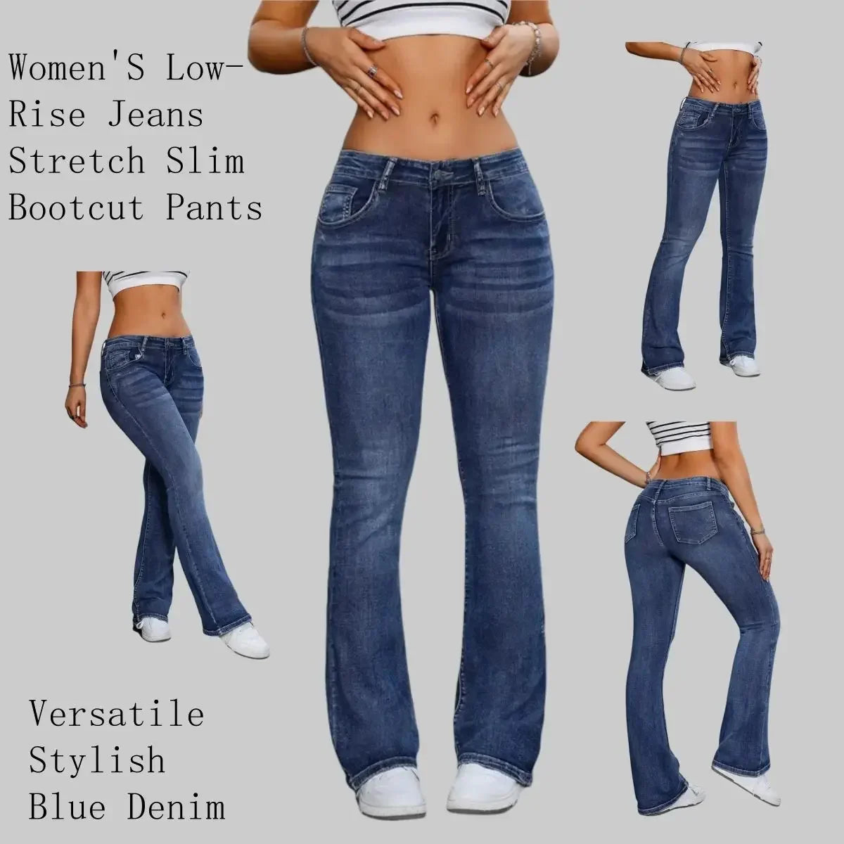 Y2k Jeans For Woman Blue Stretch Flare Denim Pants Vintage Retro Fashion Minimalist Elastic Waist Comfort Fit 2025 Trendy