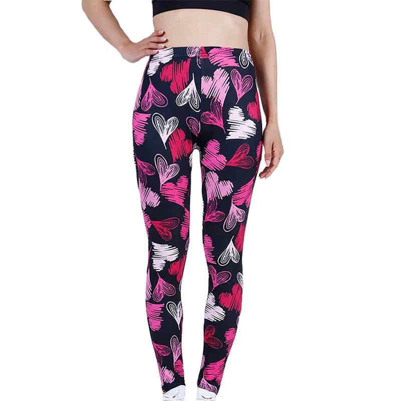 Crimson Heart High-Waist Leggings – Dark Alt Graphic Bottoms