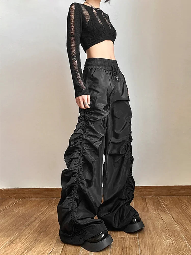 Lantern High-Waist Wide-Leg Pants – Dark Streetwear Bottoms