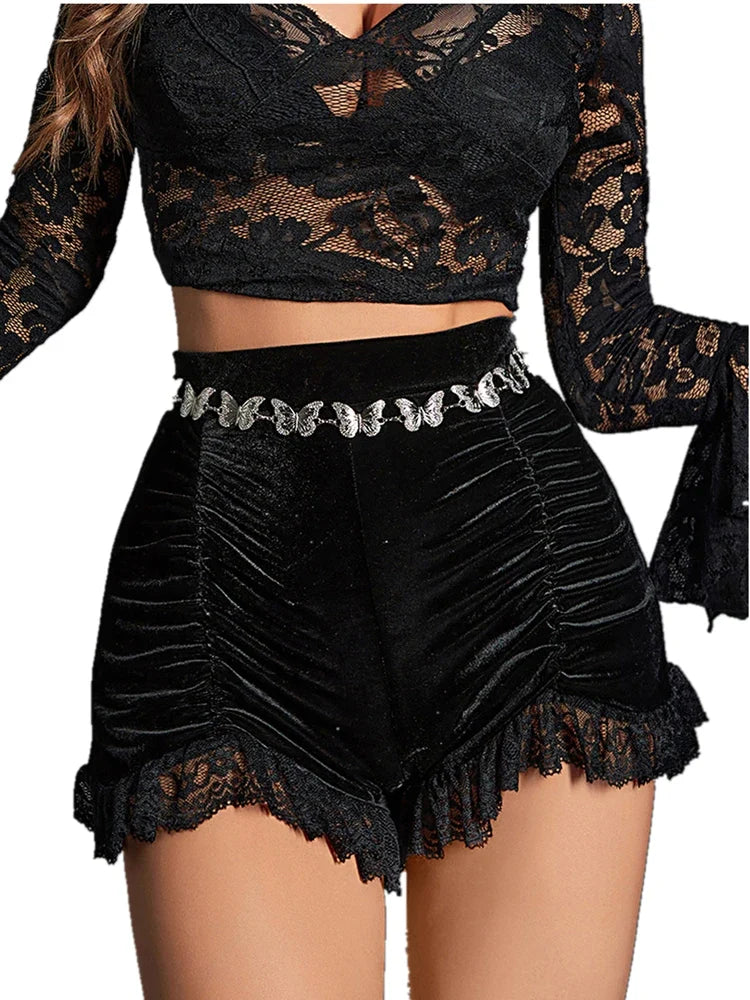 Coven Velvet Ruched Mini Skirt – Gothic Dark Alt Streetwear