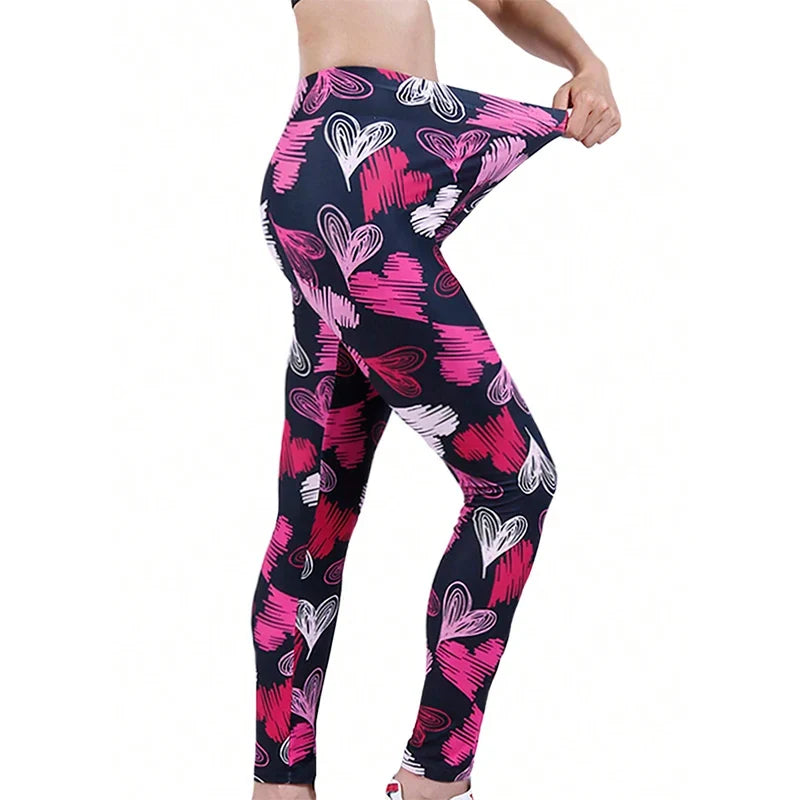Crimson Heart High-Waist Leggings – Dark Alt Graphic Bottoms