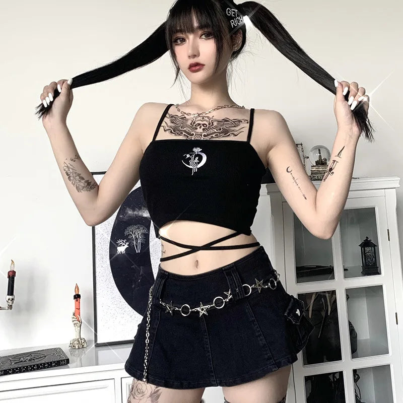 Specter Gothic Print Crop Top – Dark Alt Graphic Streetwear