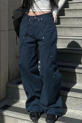 Rivet Split Wide-Leg Jeans – Punk Dark Streetwear Denim