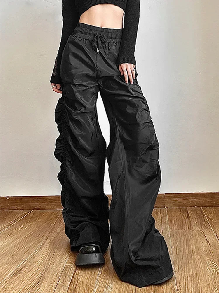 Lantern High-Waist Wide-Leg Pants – Dark Streetwear Bottoms