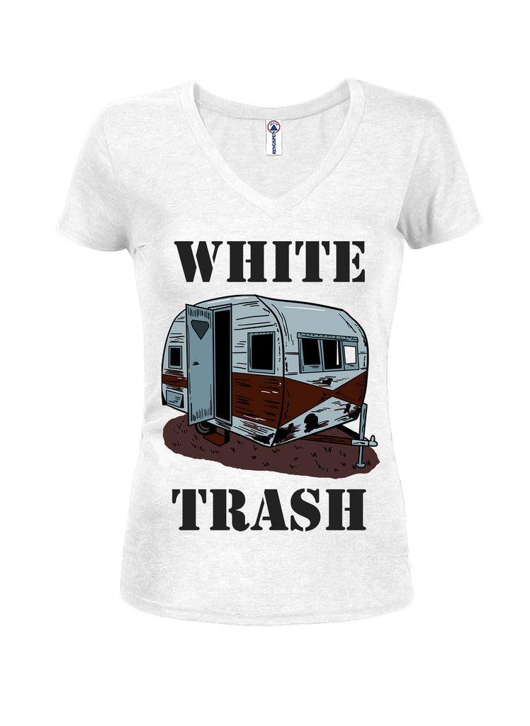 WHITE TRASH Juniors V Neck T-Shirt