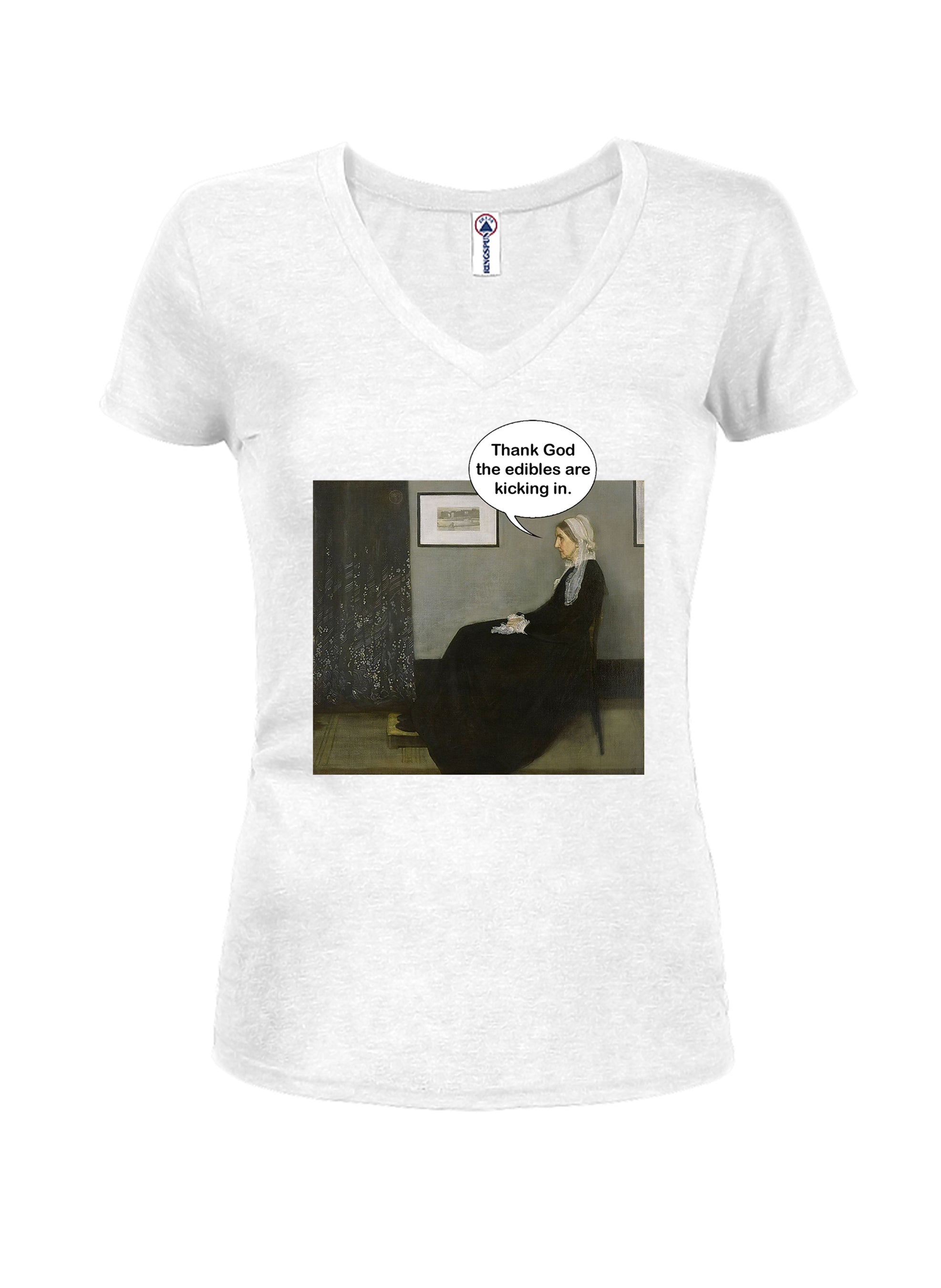 Whistler's Mother Edibles Juniors V Neck T-Shirt
