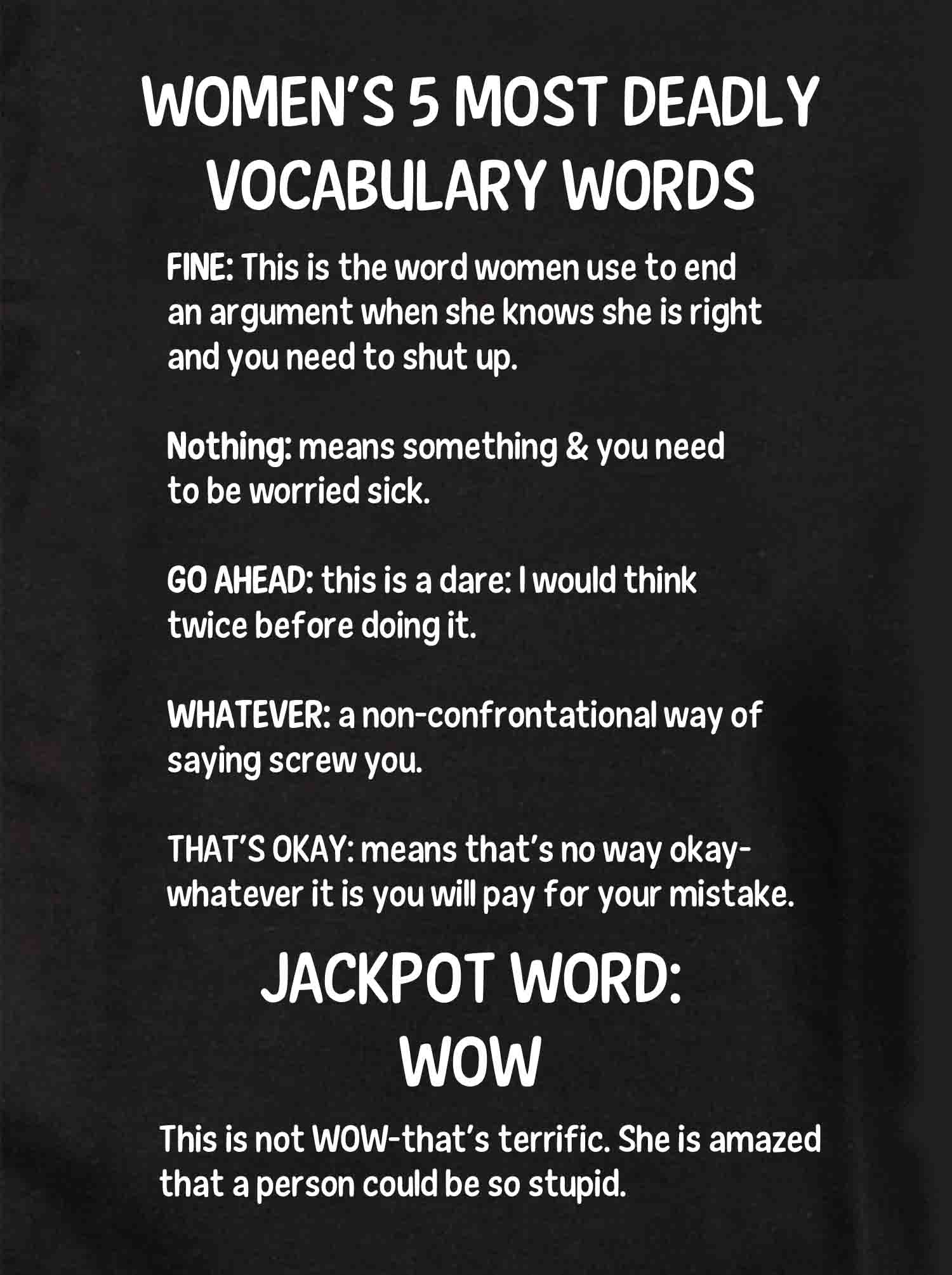 Women's 5 Most Deadly Vocabulary Words T-Shirt