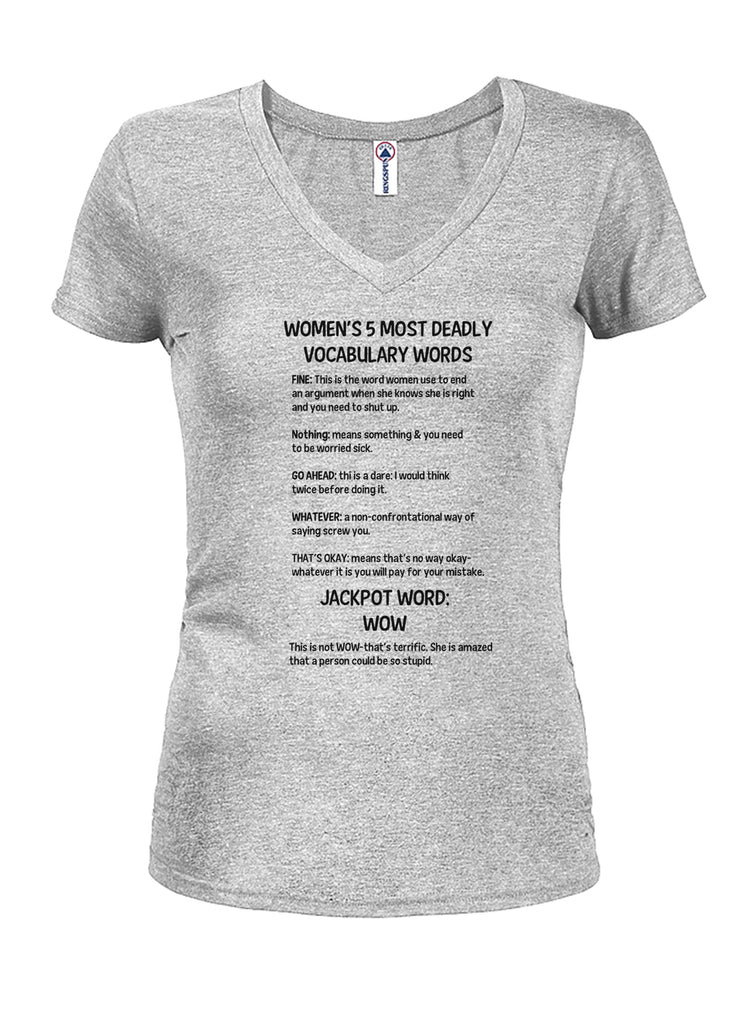 Women's 5 Most Deadly Vocabulary Words Juniors V Neck T-Shirt