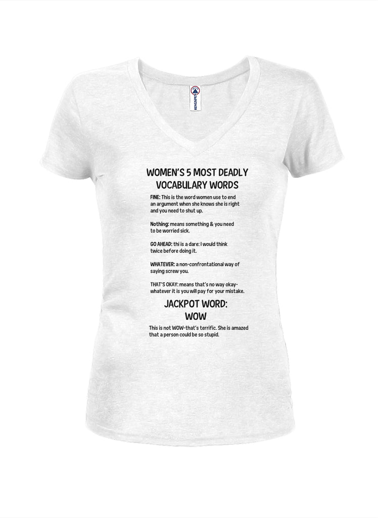 Women's 5 Most Deadly Vocabulary Words Juniors V Neck T-Shirt