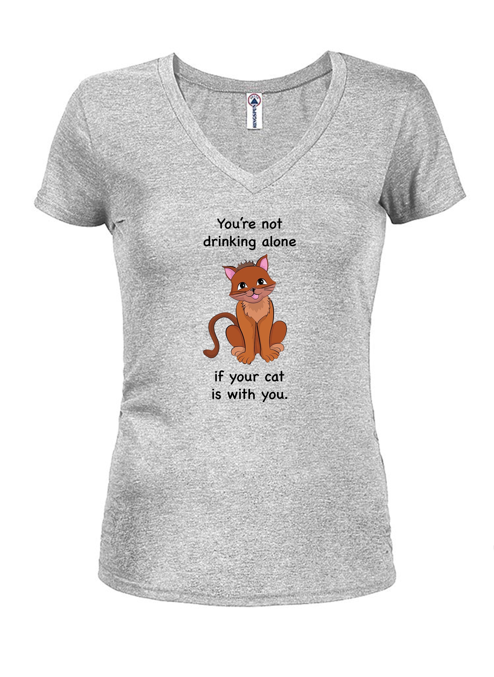 You're not drinking alone if your cat is with you Juniors V Neck T-Shirt