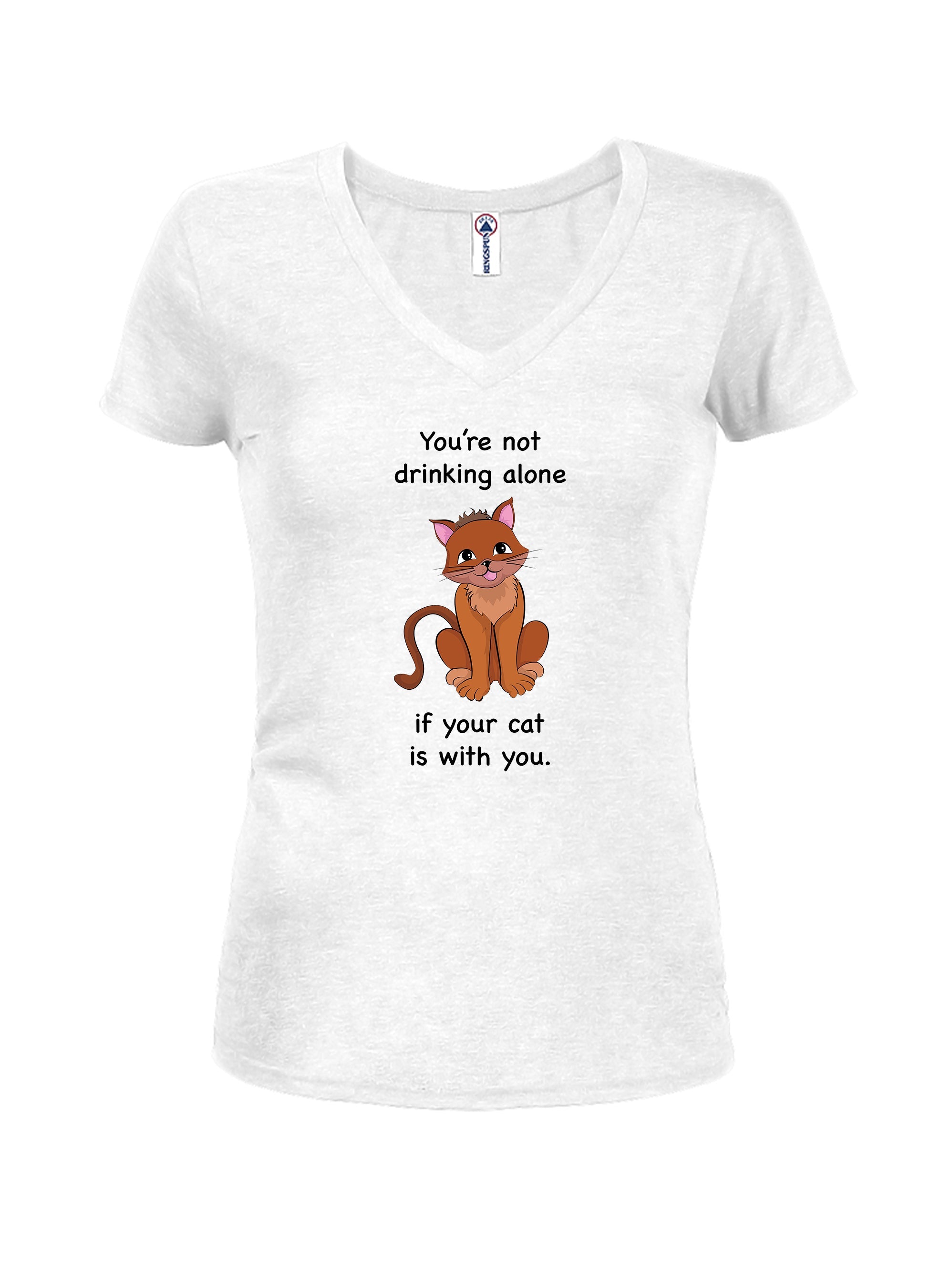 You're not drinking alone if your cat is with you Juniors V Neck T-Shirt