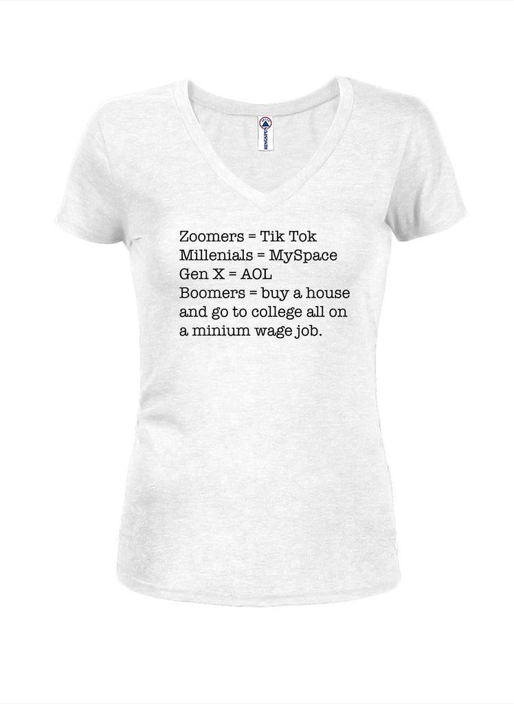Zoomers Millenials Gen X Boomers Juniors V Neck T-Shirt