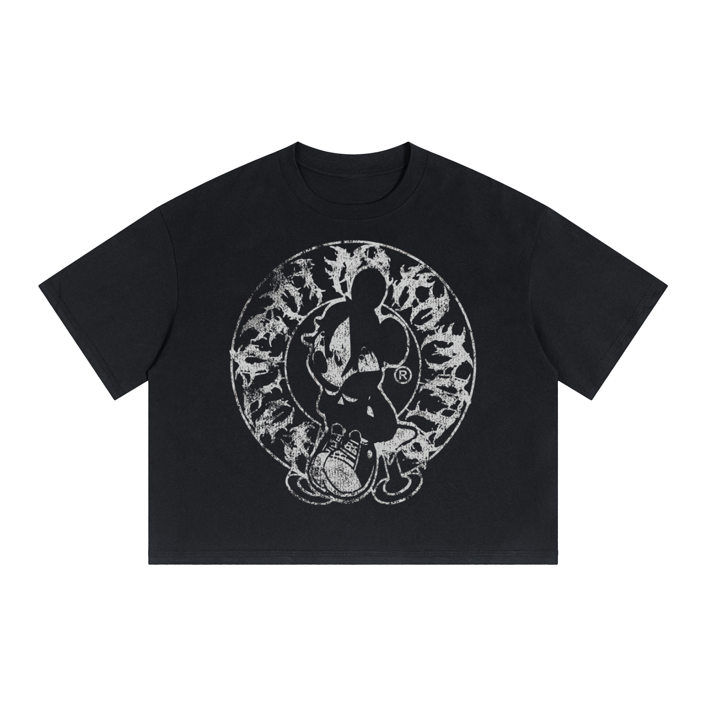 Alone Streetwear Tee Cropped Boxy T-Shirt Y2K 250GSM Summer Black Short Sleeve Crew Neck