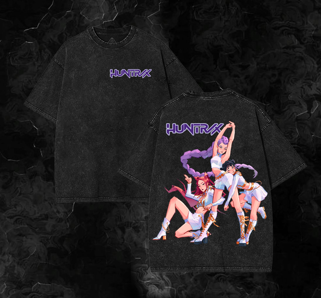 "Huntrix" Kpop Demon Hunter Unisex Round Neck Movie Wash Shirt