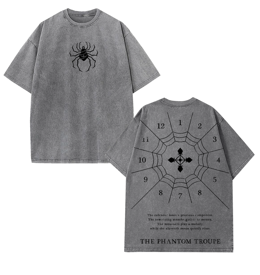 Retro Heavy Limited The Phantom Troupe Hunter X Hunter Anime Double Printed Vintage Oversize Anime Manga Washed  Cotton T-shirt subtle clothing