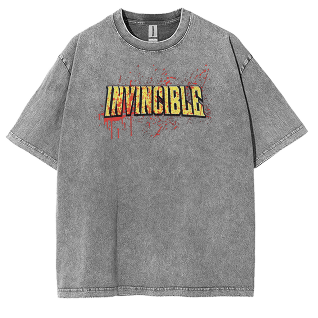Black Top Invincible War Shirt, Comics T-Shirt, TV Show Comics Washed T-shirt Heavyweight Cotton Streetwear graphic vintage tees Menswear Crewneck