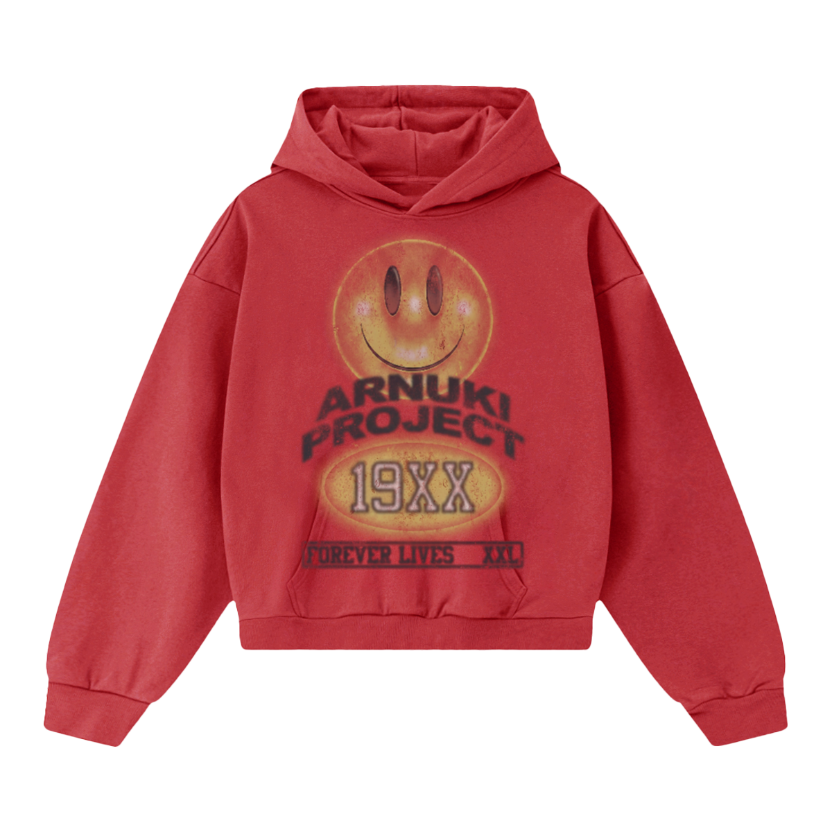 Arnuki Red Smile Streetwear Hoodie 460GSM Y2K Unisex Cotton DTG Graphic