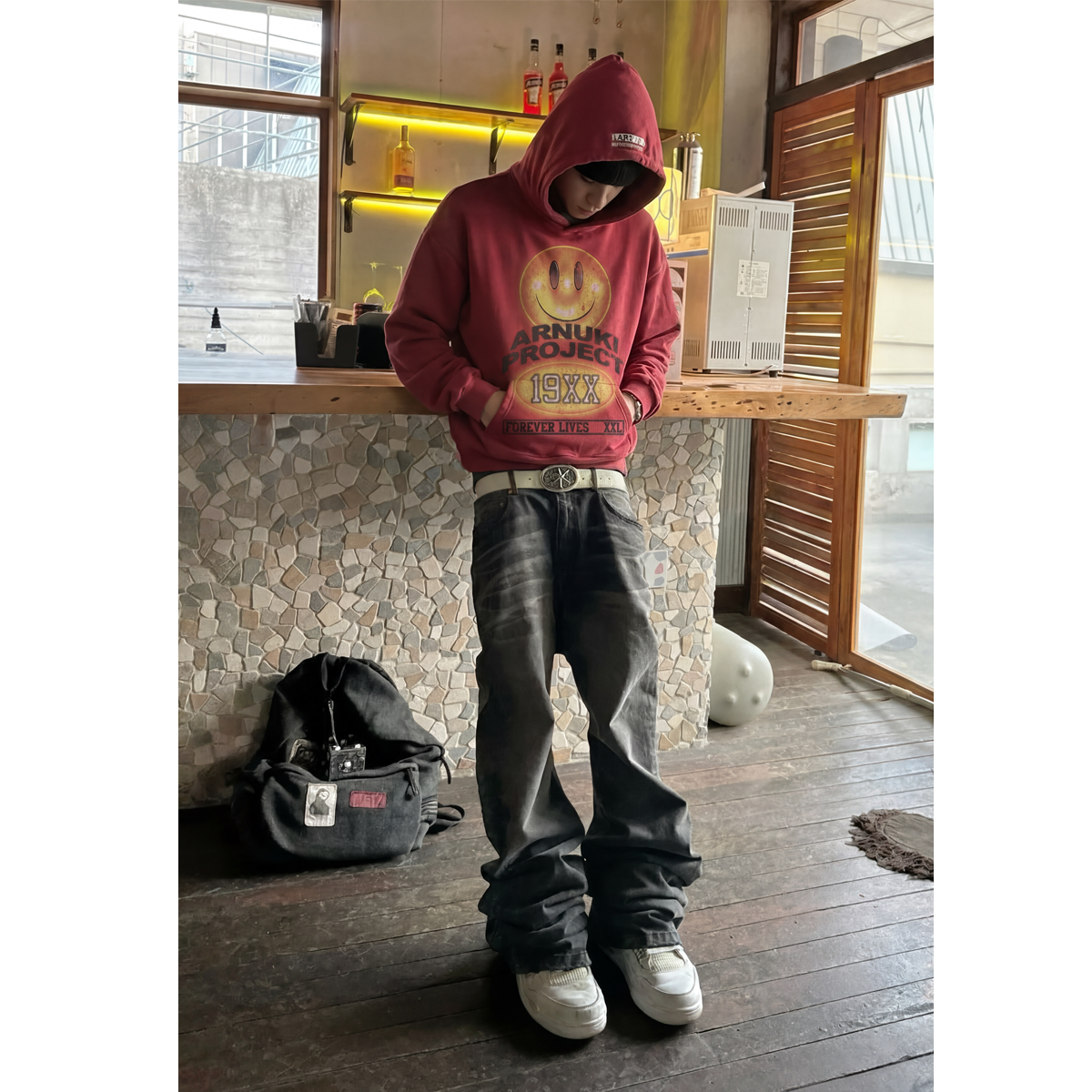 Arnuki Red Smile Streetwear Hoodie 460GSM Y2K Unisex Cotton DTG Graphic